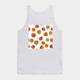 Physalis flowers watercolor seamless pattern. Golden berry plants. Cape gooseberry buds. Colorful autumn leaves structure Tank Top